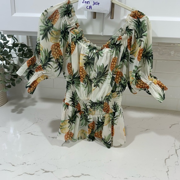 L’AGENCE pineapple off the shoulder vacation top shirt xs extra small NWT - Picture 2 of 5
